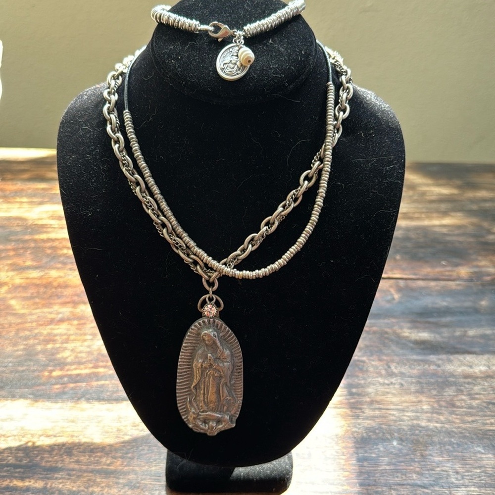 Silver our lady of Guadalupe (Mary) statement necklace sand casted - Picture 16 of 17
